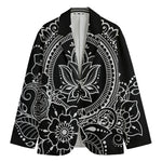Black And White Lotus Flower Print Men's Cotton Blazer