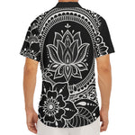 Black And White Lotus Flower Print Men's Deep V-Neck Shirt