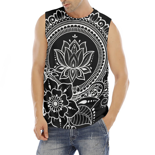 Black And White Lotus Flower Print Men's Fitness Tank Top