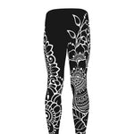Black And White Lotus Flower Print Men's leggings