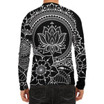 Black And White Lotus Flower Print Men's Long Sleeve Rash Guard
