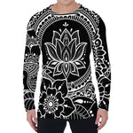 Black And White Lotus Flower Print Men's Long Sleeve T-Shirt