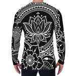 Black And White Lotus Flower Print Men's Long Sleeve T-Shirt