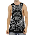 Black And White Lotus Flower Print Men's Muscle Tank Top