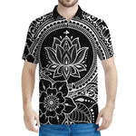 Black And White Lotus Flower Print Men's Polo Shirt