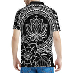Black And White Lotus Flower Print Men's Polo Shirt