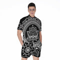 Black And White Lotus Flower Print Men's Romper