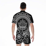 Black And White Lotus Flower Print Men's Rompers