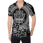Black And White Lotus Flower Print Men's Shirt