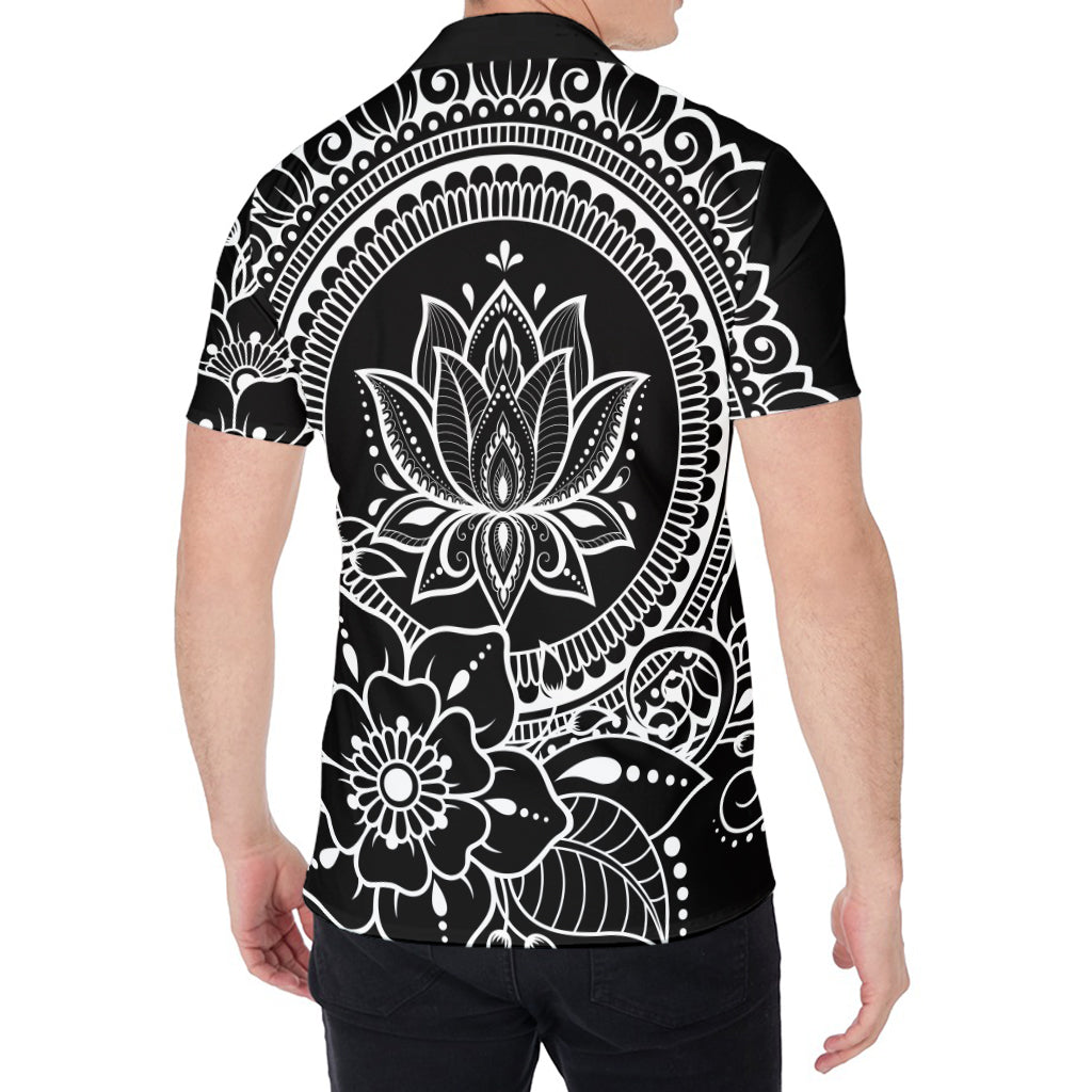 Black And White Lotus Flower Print Men's Shirt