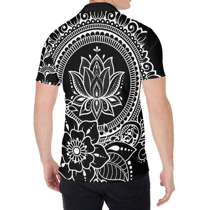 Black And White Lotus Flower Print Men's Shirt