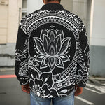 Black And White Lotus Flower Print Men's Shirt Jacket
