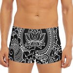 Black And White Lotus Flower Print Men's Short Boxer Briefs