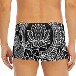 Black And White Lotus Flower Print Men's Short Boxer Briefs