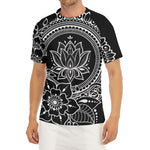 Black And White Lotus Flower Print Men's Short Sleeve Rash Guard