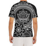 Black And White Lotus Flower Print Men's Short Sleeve Rash Guard