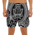 Black And White Lotus Flower Print Men's Split Running Shorts
