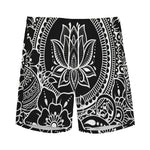 Black And White Lotus Flower Print Men's Sports Shorts