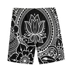 Black And White Lotus Flower Print Men's Sports Shorts