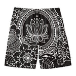 Black And White Lotus Flower Print Men's Swim Trunks