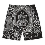 Black And White Lotus Flower Print Men's Swim Trunks