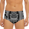 Black And White Lotus Flower Print Men's Triangle Swim Briefs