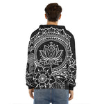 Black And White Lotus Flower Print Men's Velvet Pullover Hoodie