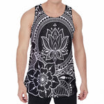 Black And White Lotus Flower Print Men's Velvet Tank Top