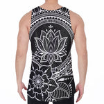 Black And White Lotus Flower Print Men's Velvet Tank Top