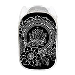 Black And White Lotus Flower Print Mesh Laundry Hamper