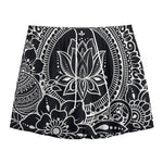 Black And White Lotus Flower Print Mesh Shorts
