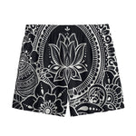 Black And White Lotus Flower Print Mesh Shorts