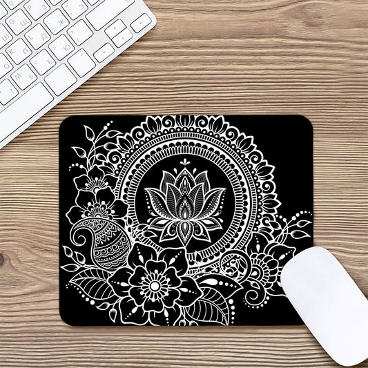 Black And White Lotus Flower Print Mouse Pad