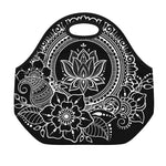 Black And White Lotus Flower Print Neoprene Lunch Bag