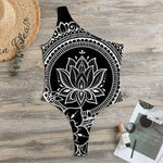Black And White Lotus Flower Print One Shoulder Bodysuit