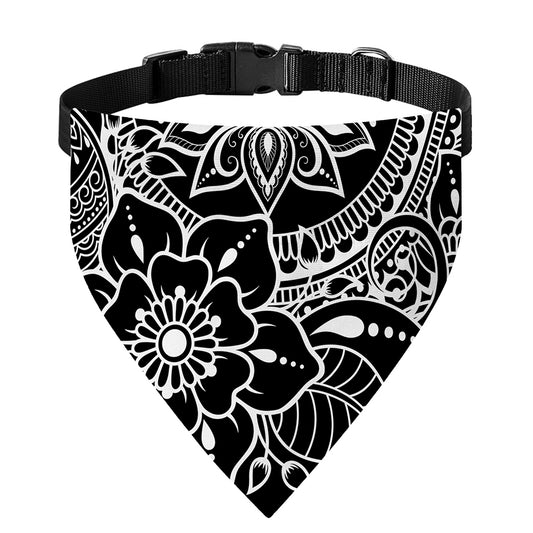 Black And White Lotus Flower Print Over The Collar Dog Bandana
