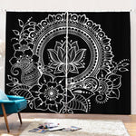 Black And White Lotus Flower Print Pencil Pleat Curtains