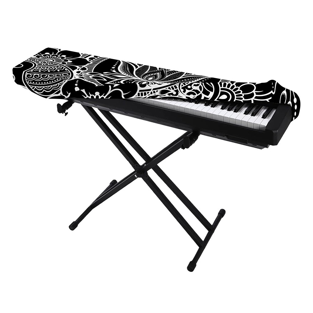 Black And White Lotus Flower Print Piano Keyboard Cover