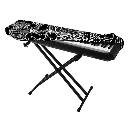 Black And White Lotus Flower Print Piano Keyboard Cover
