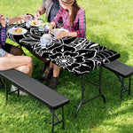 Black And White Lotus Flower Print Picnic Table Cover