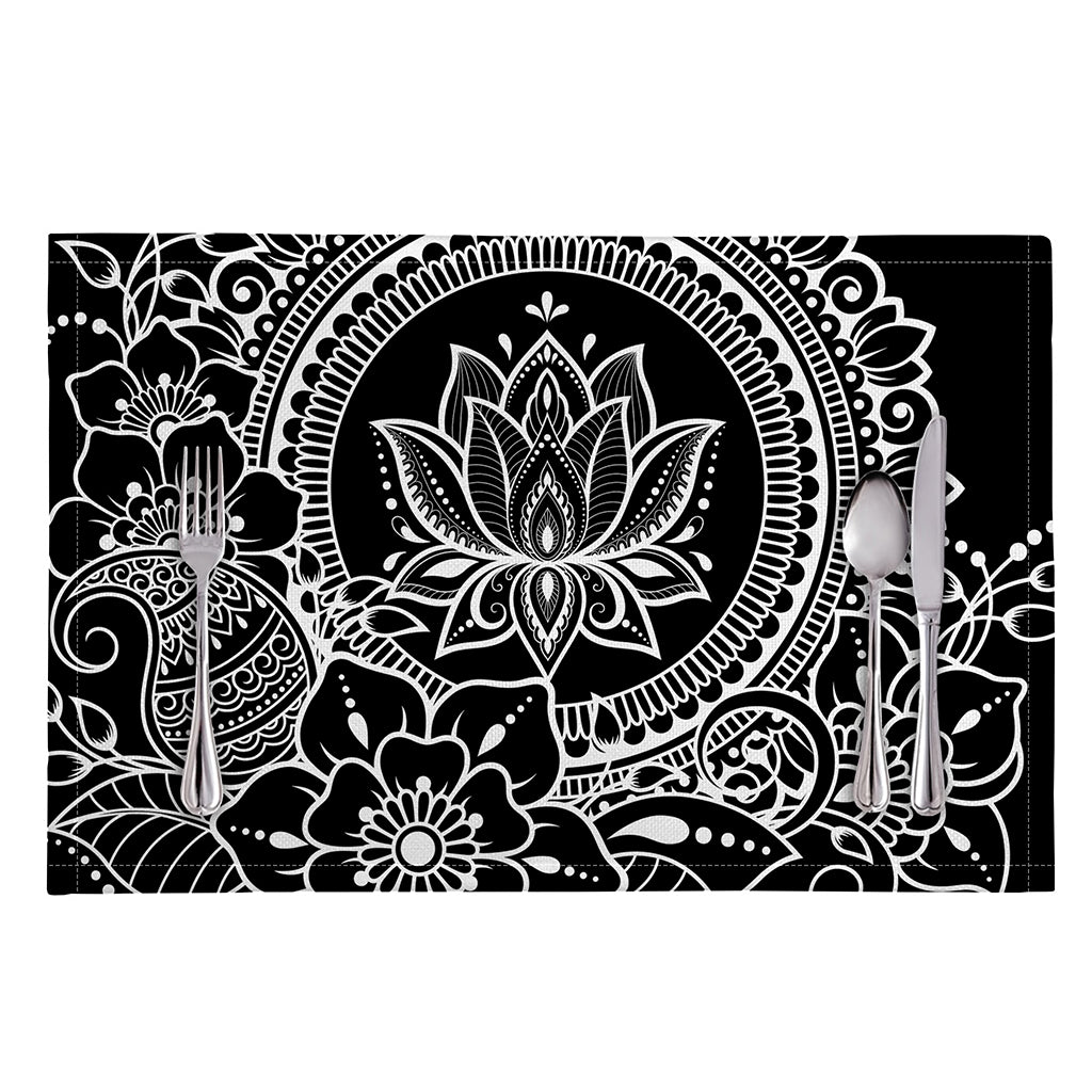 Black And White Lotus Flower Print Placemat