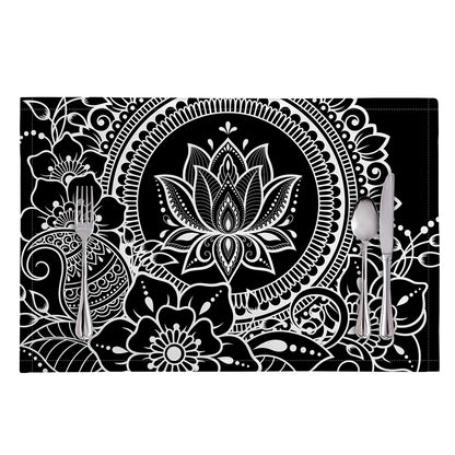 Black And White Lotus Flower Print Placemat