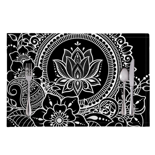 Black And White Lotus Flower Print Placemat