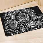 Black And White Lotus Flower Print Polyester Doormat