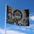 Black And White Lotus Flower Print Polyester Flag