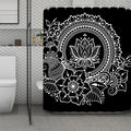 Black And White Lotus Flower Print Polyester Shower Curtain