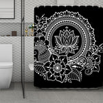 Black And White Lotus Flower Print Polyester Shower Curtain