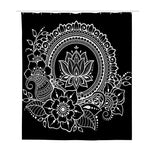 Black And White Lotus Flower Print Polyester Shower Curtain