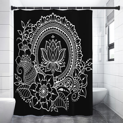 Black And White Lotus Flower Print Premium Shower Curtain