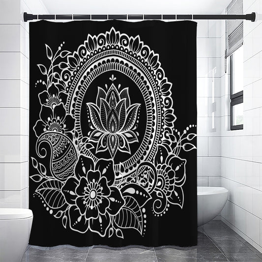 Black And White Lotus Flower Print Premium Shower Curtain